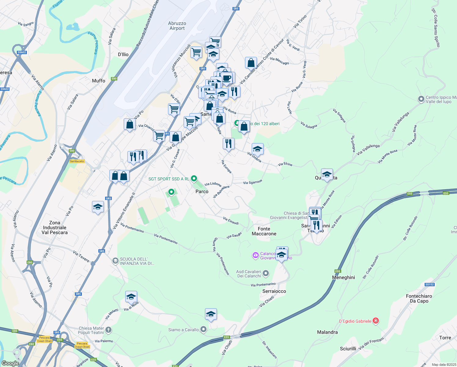 map of restaurants, bars, coffee shops, grocery stores, and more near 2 Via Belvedere in Provincia di Chieti