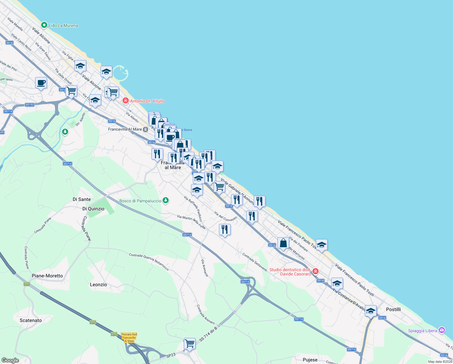 map of restaurants, bars, coffee shops, grocery stores, and more near in Francavilla al Mare