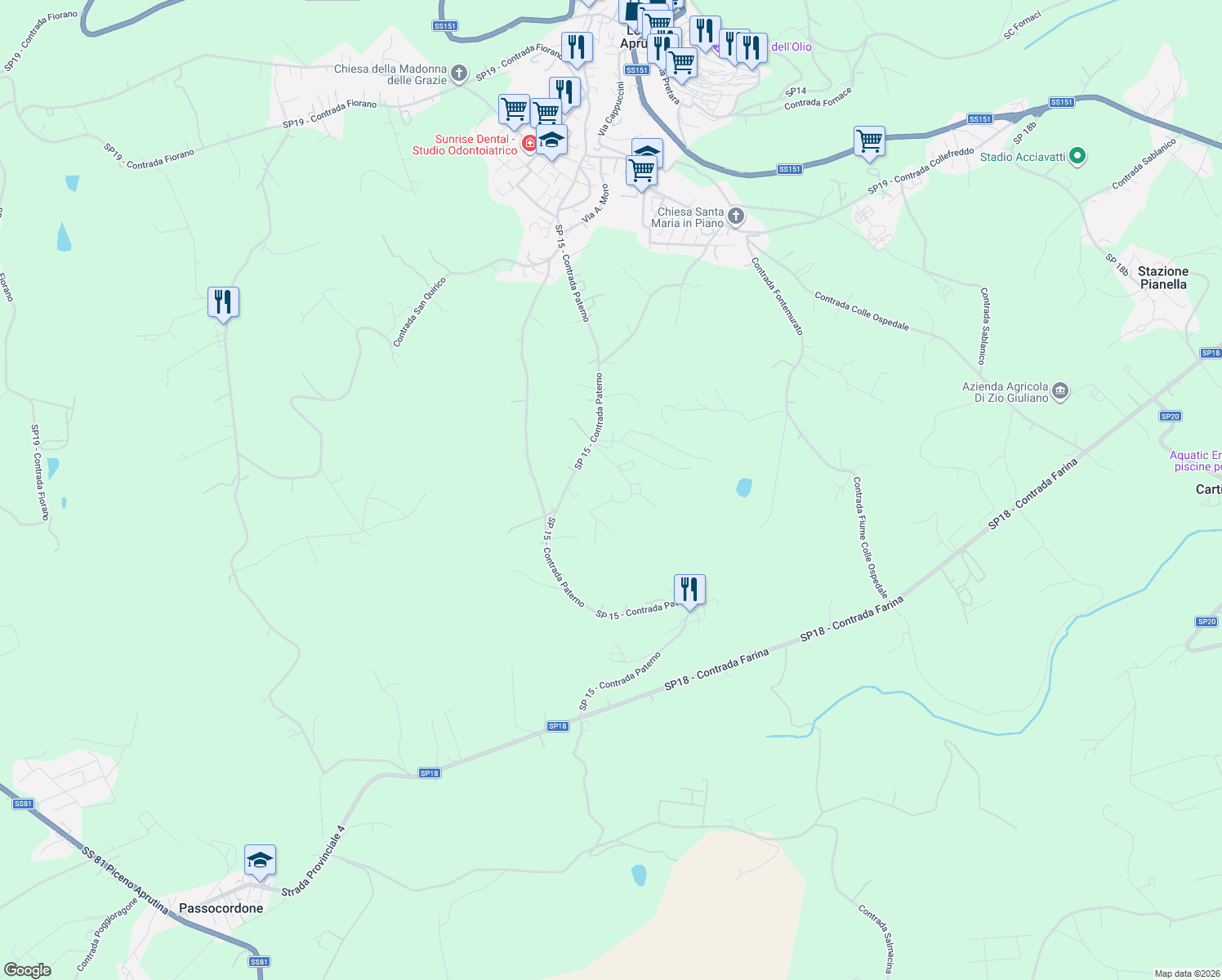 map of restaurants, bars, coffee shops, grocery stores, and more near 18 Strada Provinciale 15 - Contrada Paterno in Provincia di Pescara
