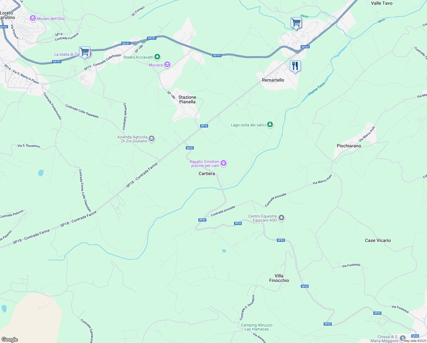 map of restaurants, bars, coffee shops, grocery stores, and more near 38 SP53 in Provincia di Pescara