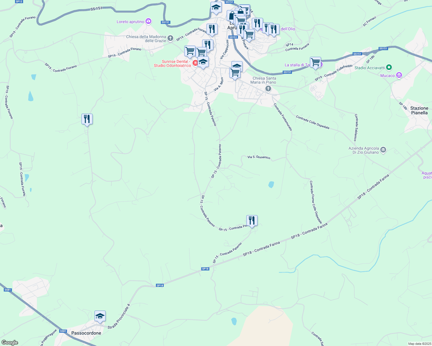 map of restaurants, bars, coffee shops, grocery stores, and more near 21 Contrada Paterno in Provincia di Pescara