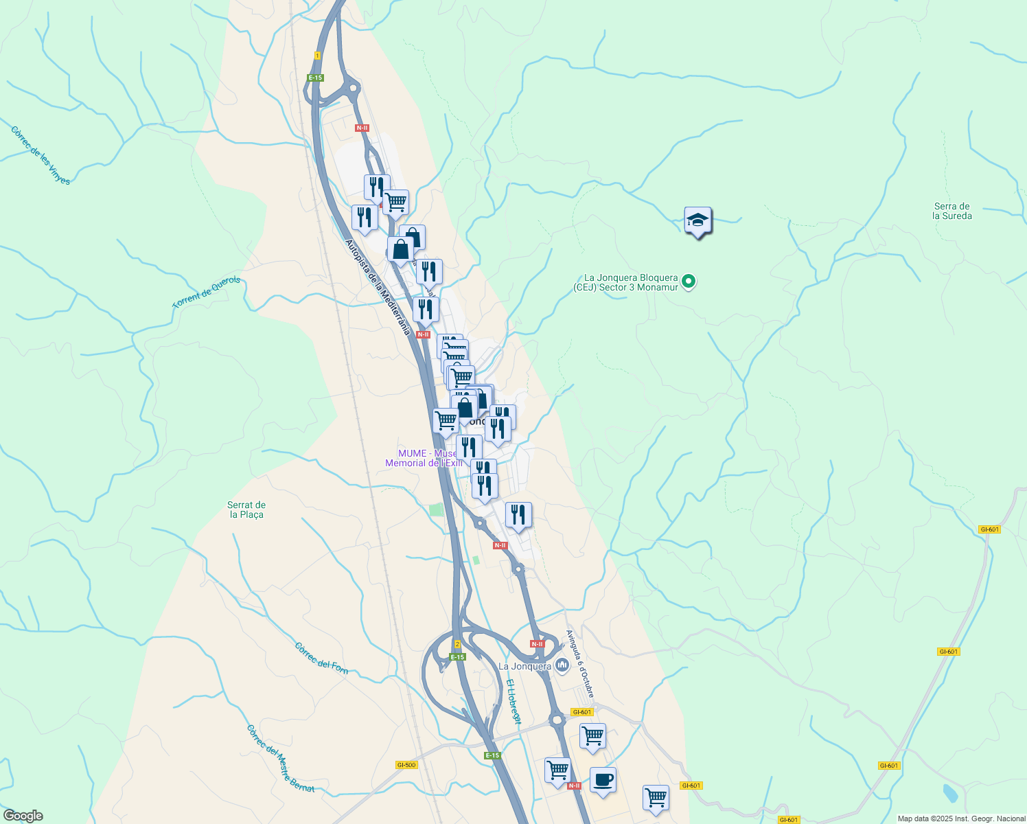 map of restaurants, bars, coffee shops, grocery stores, and more near 2 Carrer Carmanxel in La Jonquera
