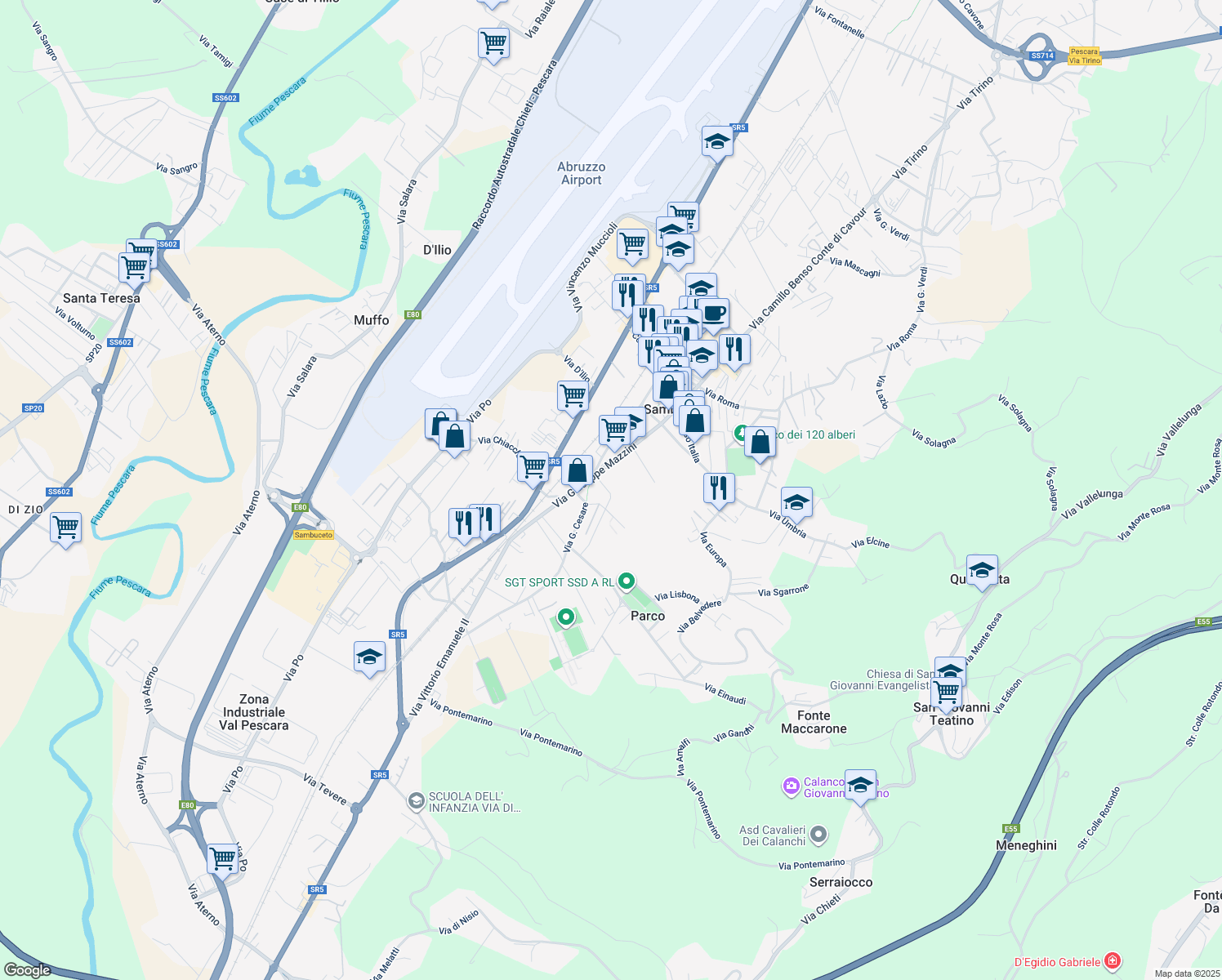 map of restaurants, bars, coffee shops, grocery stores, and more near 9 Via Traiano in Sambuceto