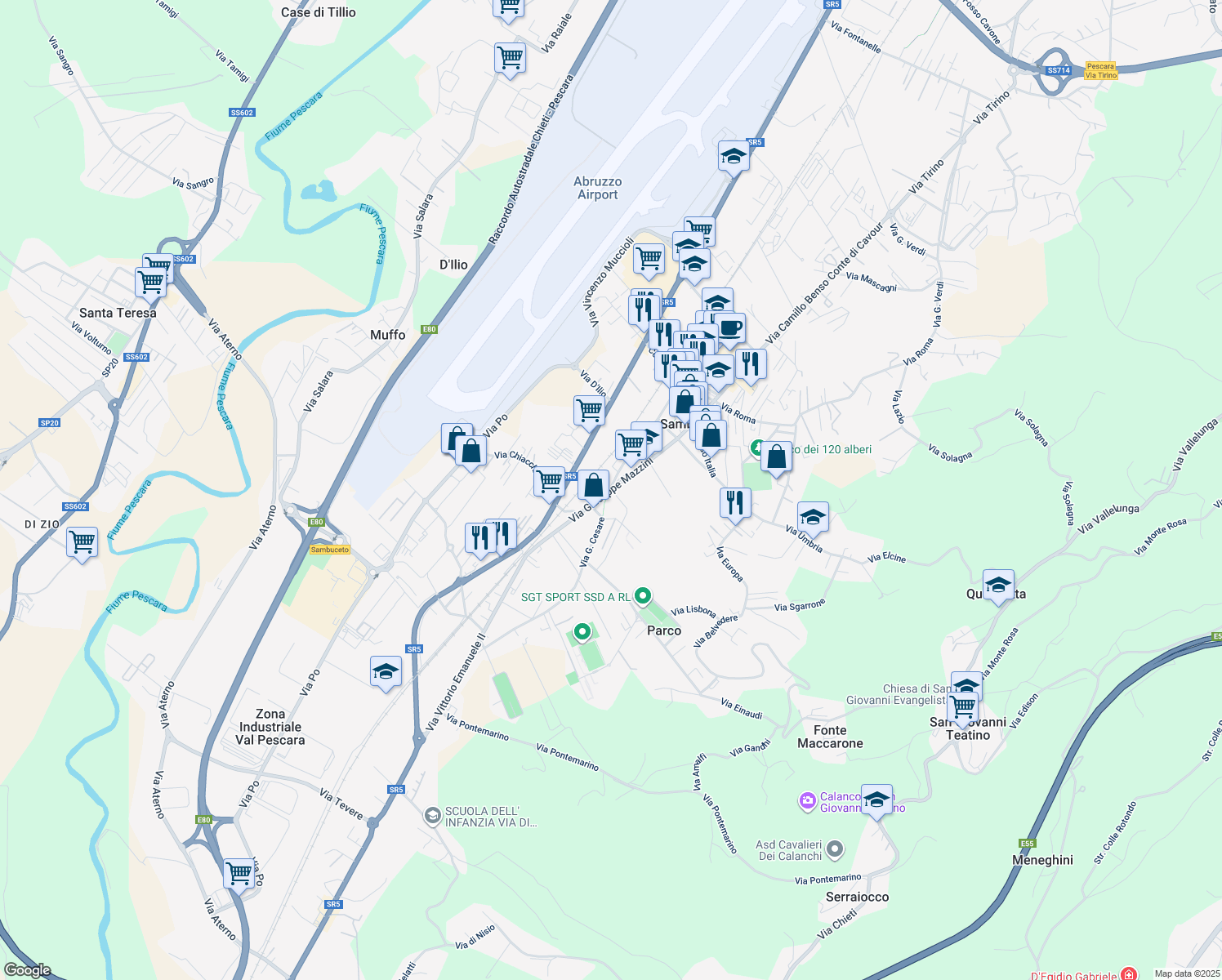 map of restaurants, bars, coffee shops, grocery stores, and more near 9 Via Traiano in Sambuceto