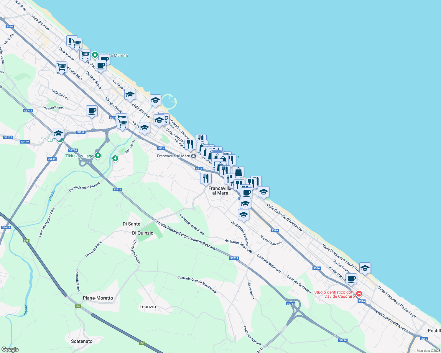 map of restaurants, bars, coffee shops, grocery stores, and more near 9 Piazza Sirena in Francavilla al Mare