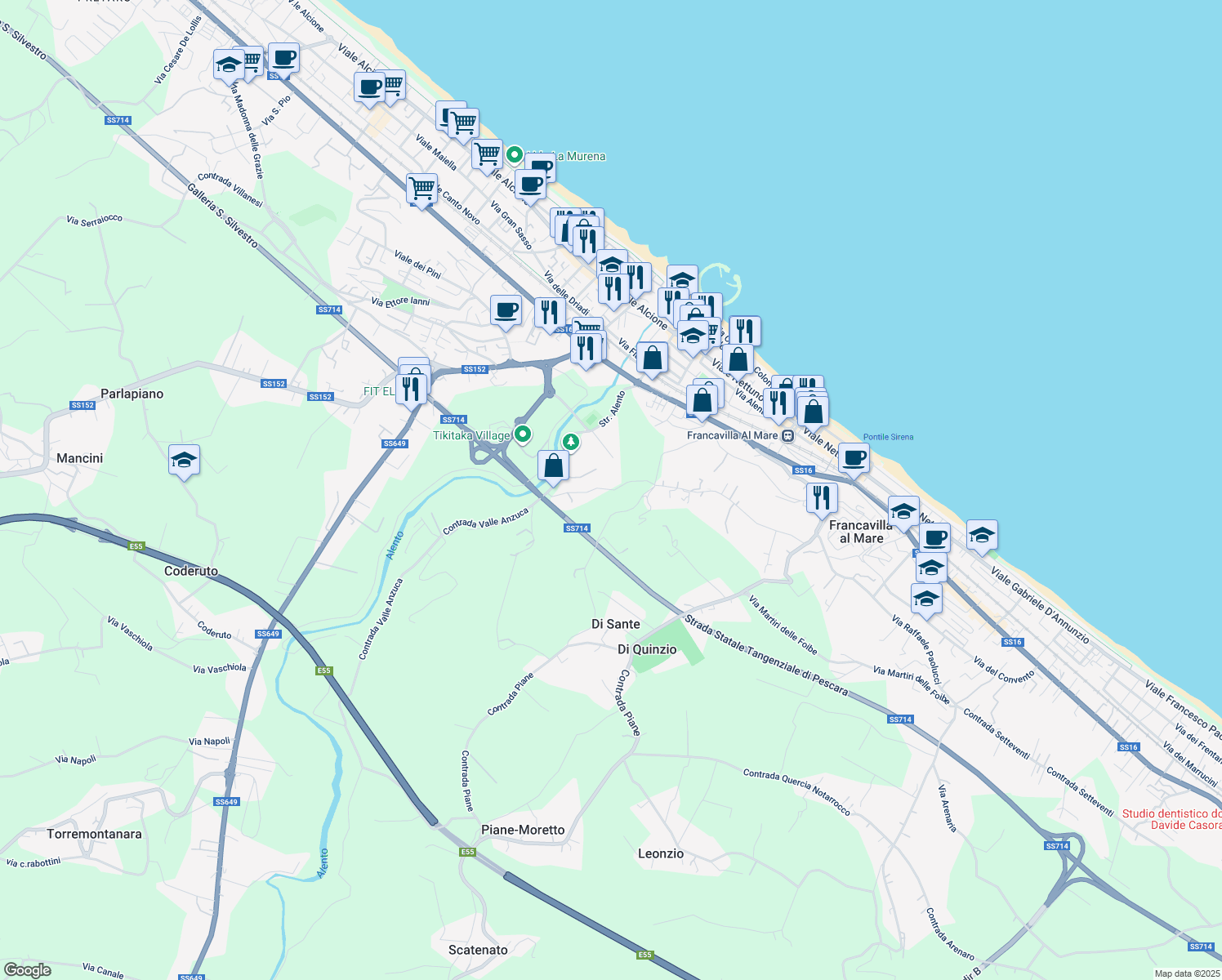 map of restaurants, bars, coffee shops, grocery stores, and more near 6 Contrada Valle Anzuca in Francavilla al Mare