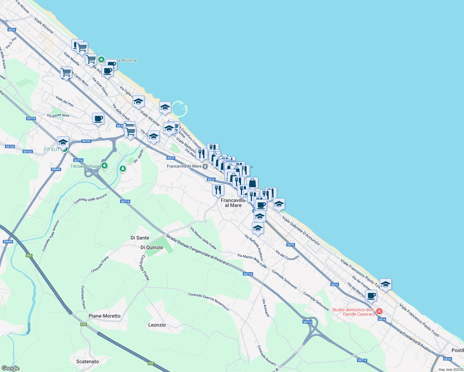 map of restaurants, bars, coffee shops, grocery stores, and more near 228 Via Nazionale Adriatica Nord in Francavilla al Mare