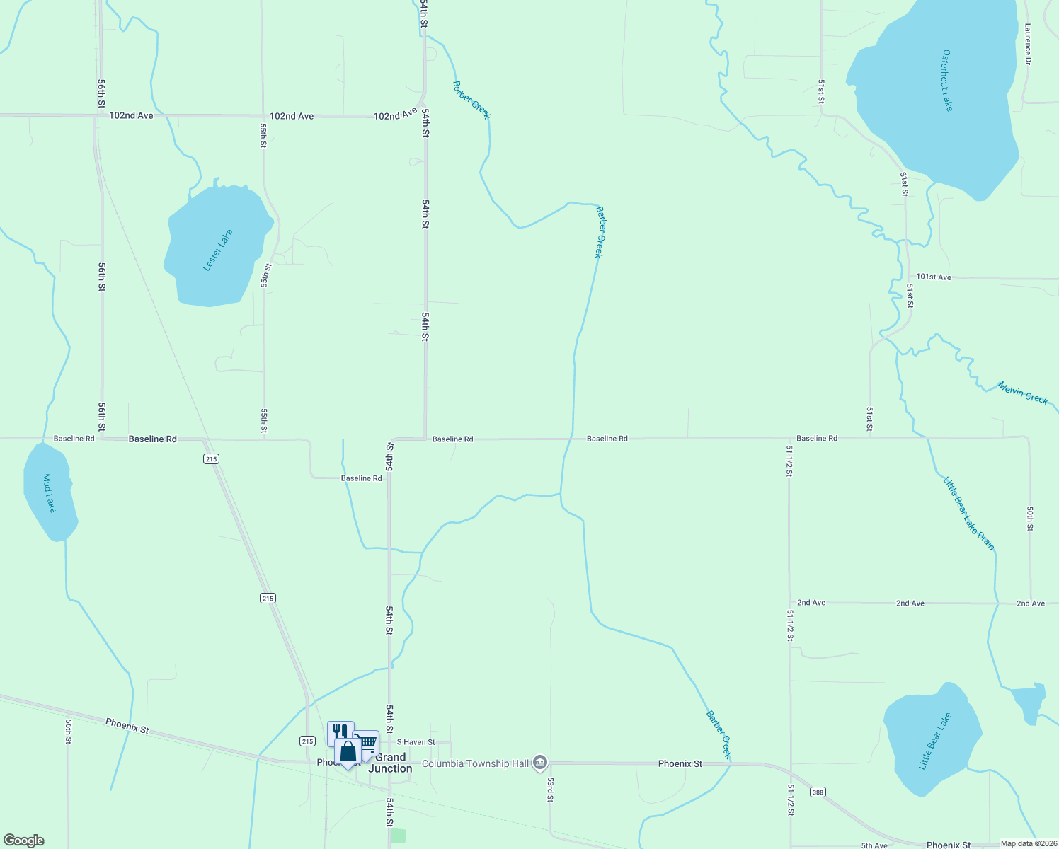 map of restaurants, bars, coffee shops, grocery stores, and more near 5337 Baseline Road in Grand Junction