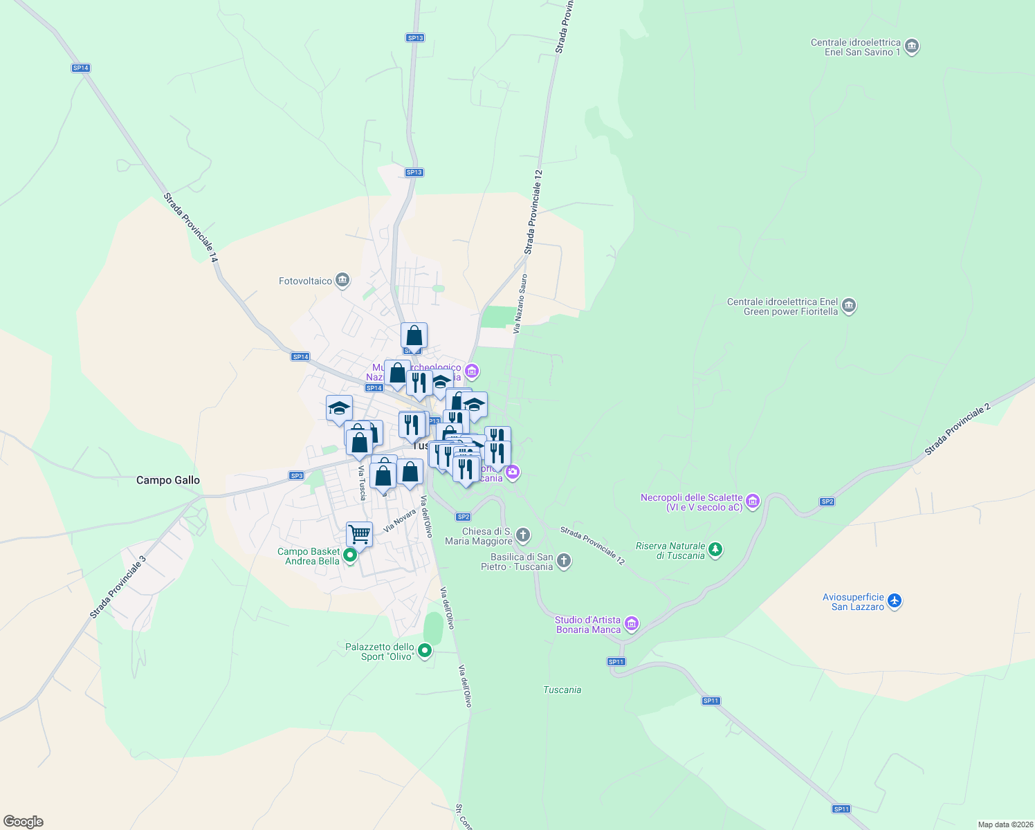 map of restaurants, bars, coffee shops, grocery stores, and more near 20 Via Don Dario Nardi in Provincia di Viterbo