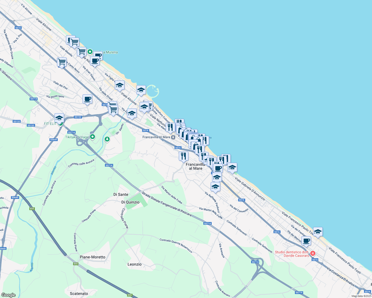 map of restaurants, bars, coffee shops, grocery stores, and more near 228 Via Nazionale Adriatica Nord in Francavilla al Mare