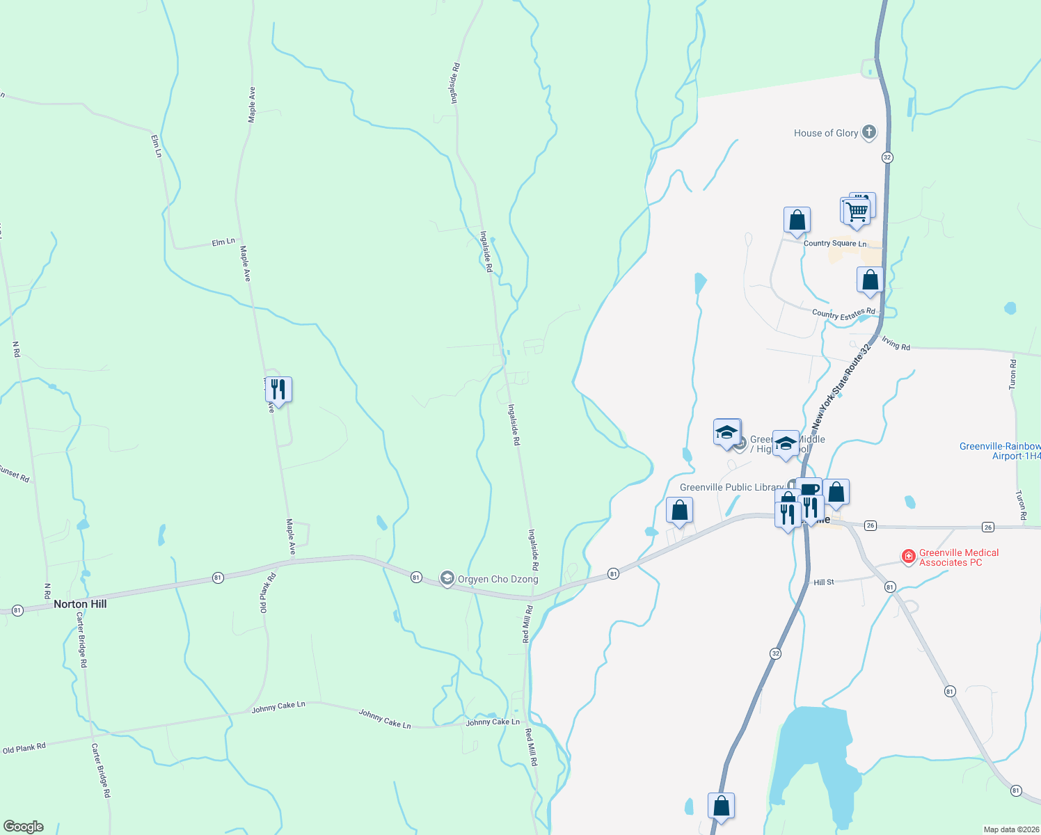 map of restaurants, bars, coffee shops, grocery stores, and more near 118 Ingalside Road in Greenville