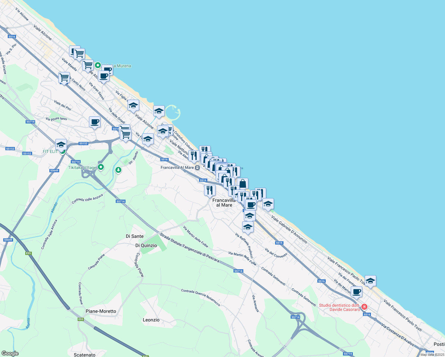 map of restaurants, bars, coffee shops, grocery stores, and more near 9 Piazza Sirena in Francavilla al Mare