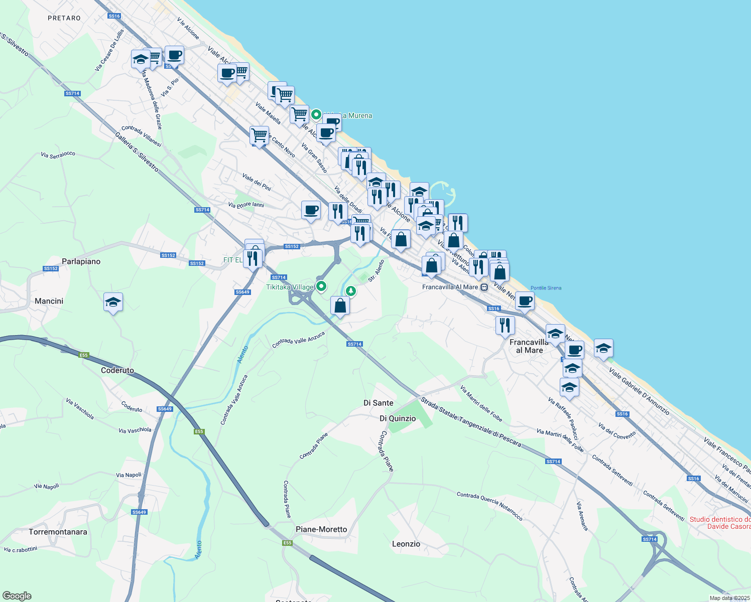 map of restaurants, bars, coffee shops, grocery stores, and more near 6 Contrada Valle Anzuca in Francavilla al Mare