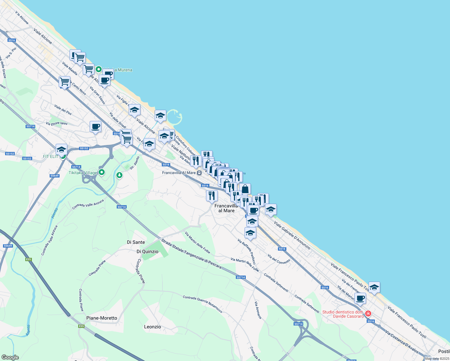 map of restaurants, bars, coffee shops, grocery stores, and more near 9 Piazza Sirena in Francavilla al Mare