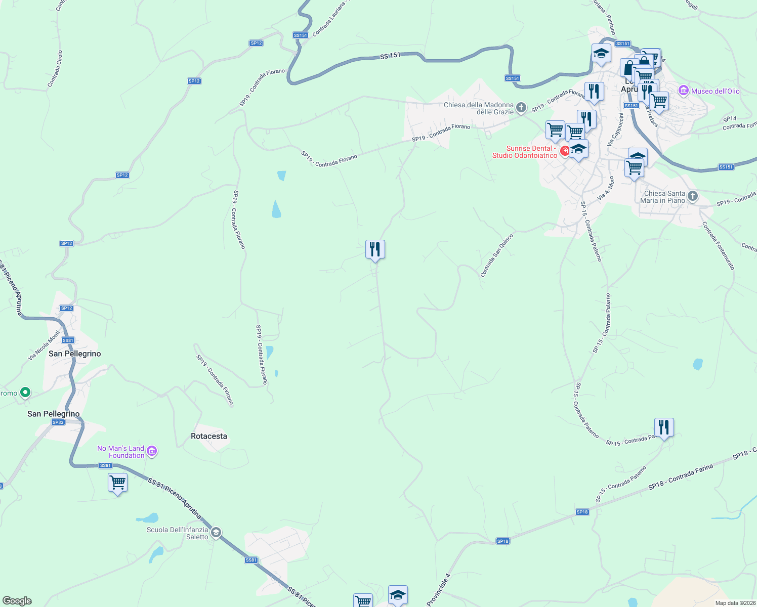 map of restaurants, bars, coffee shops, grocery stores, and more near 98 SP19 - Contrada Fiorano in Provincia di Pescara