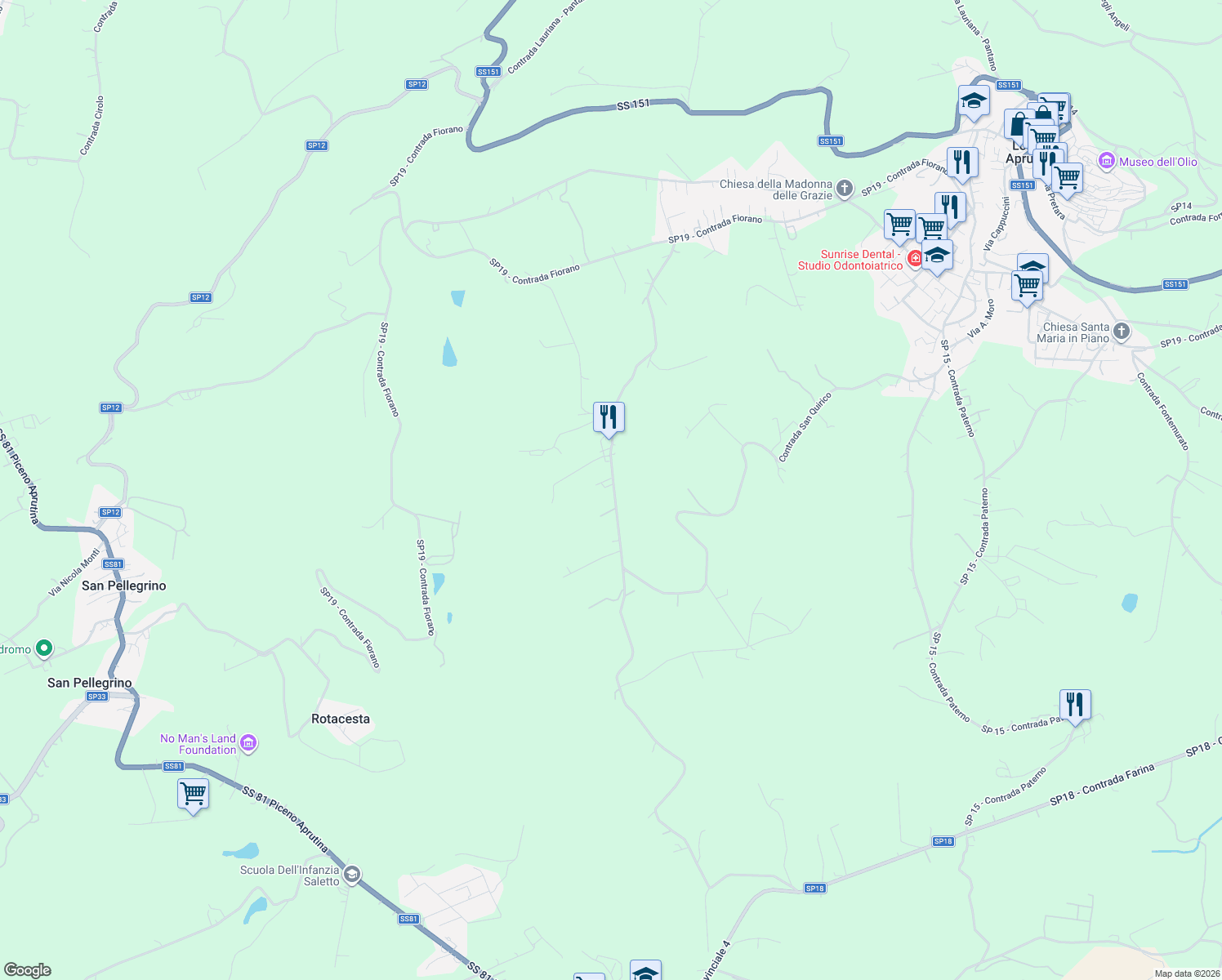 map of restaurants, bars, coffee shops, grocery stores, and more near 98 SP19 - Contrada Fiorano in Provincia di Pescara