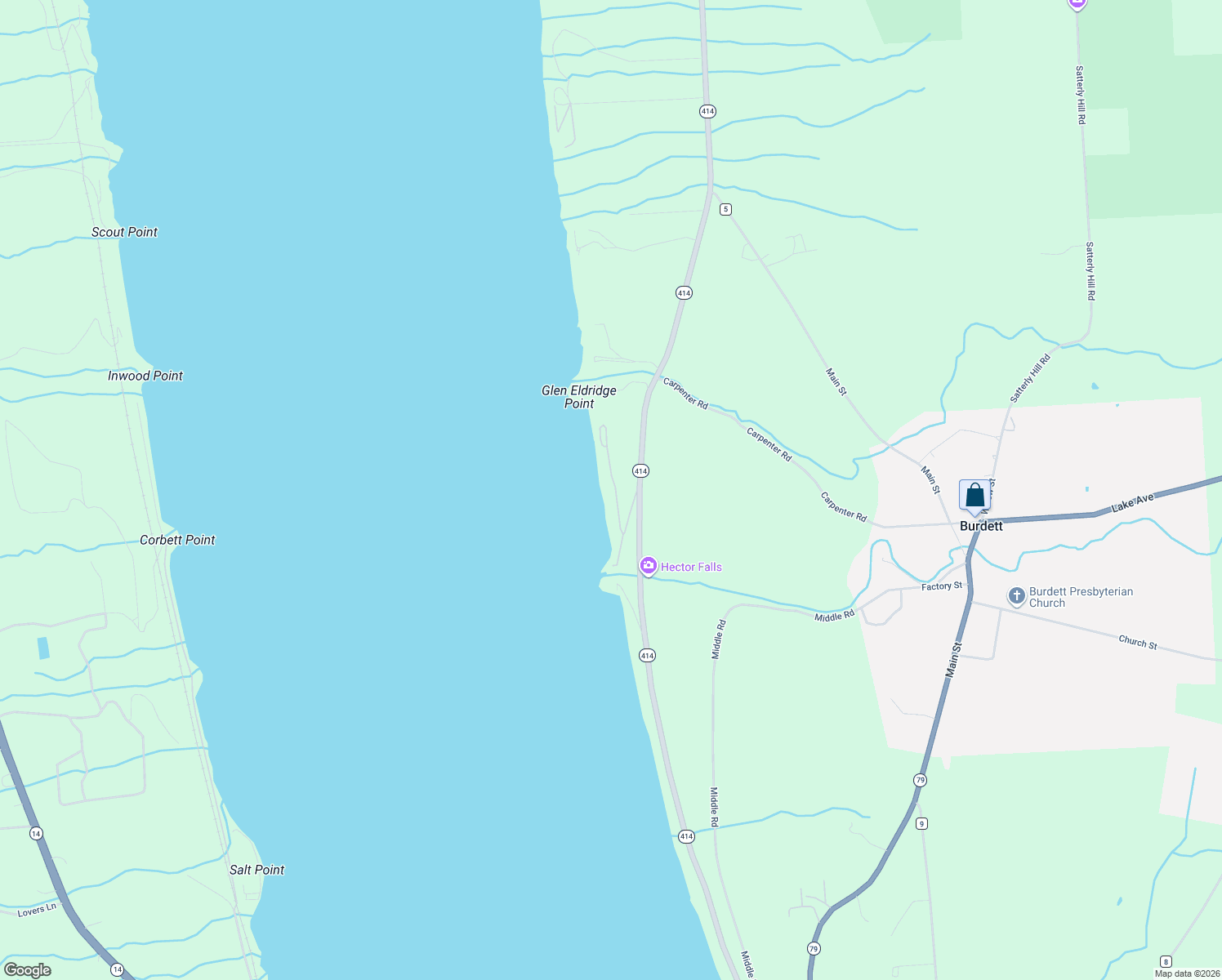 map of restaurants, bars, coffee shops, grocery stores, and more near 3883 N Falls Rd in Burdett