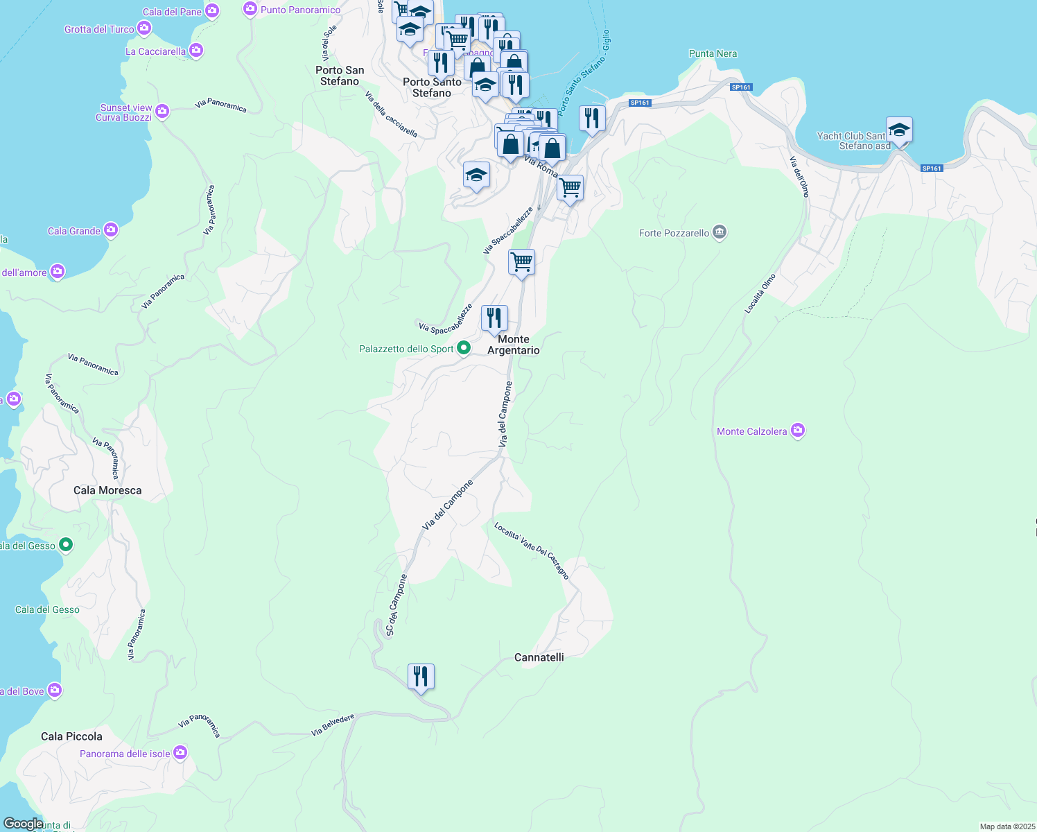 map of restaurants, bars, coffee shops, grocery stores, and more near 110 Via del Campone in Provincia di Grosseto