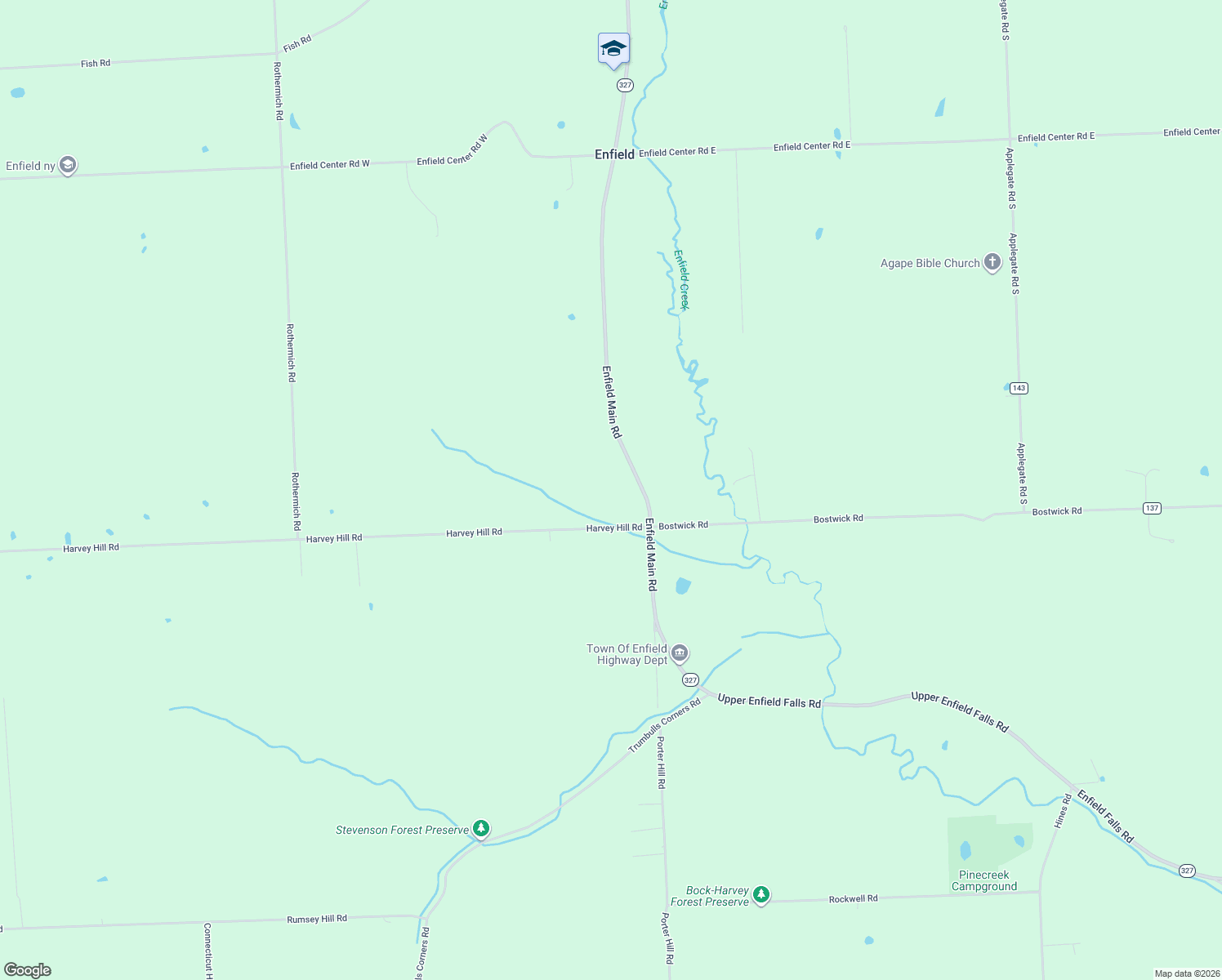 map of restaurants, bars, coffee shops, grocery stores, and more near 386 Enfield Main Rd in Ithaca