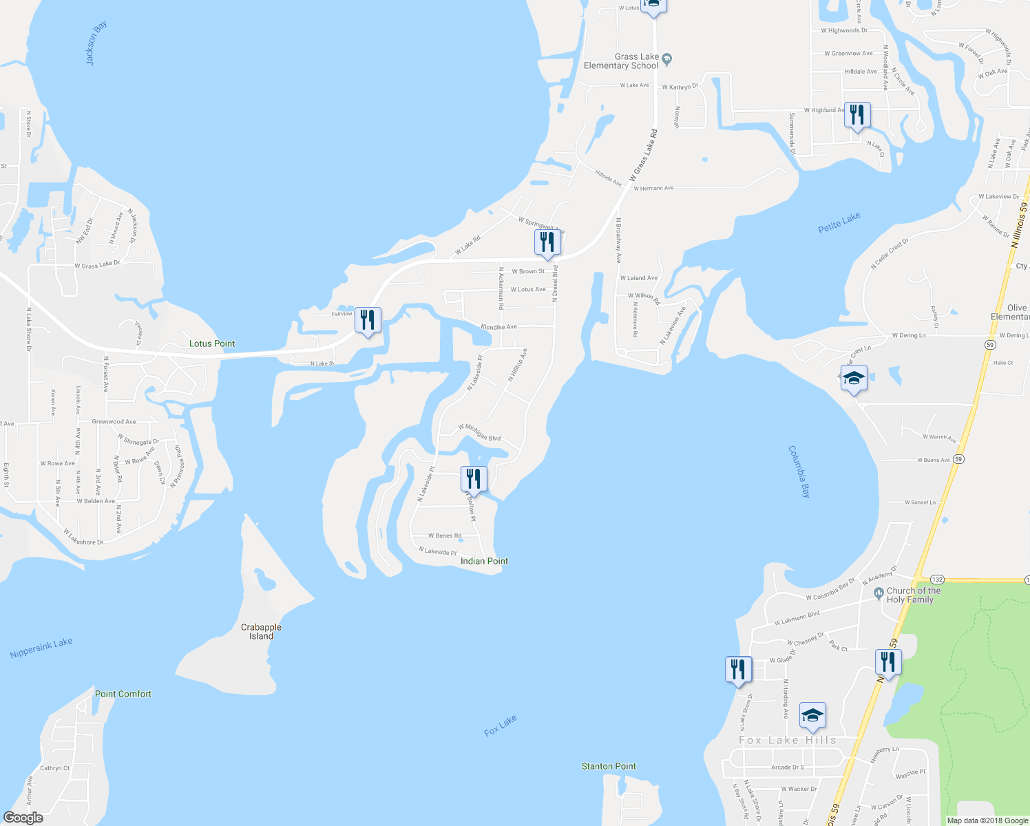 map of restaurants, bars, coffee shops, grocery stores, and more near 38528 North Drexel Boulevard in Antioch