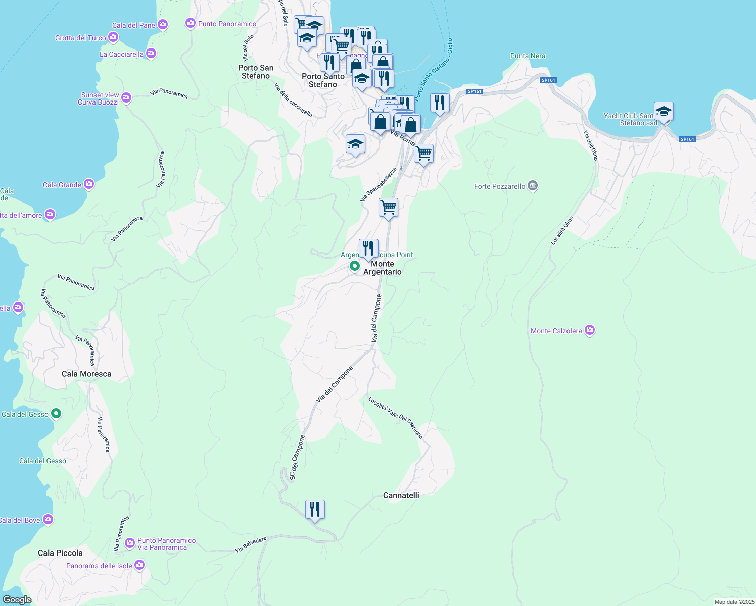 map of restaurants, bars, coffee shops, grocery stores, and more near 110 Via del Campone in Provincia di Grosseto