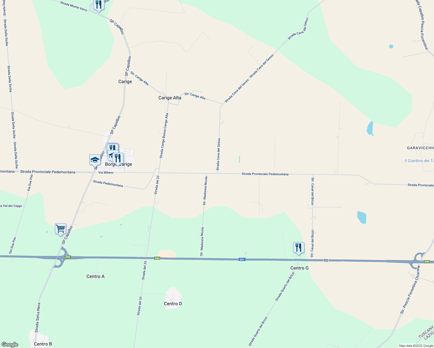 map of restaurants, bars, coffee shops, grocery stores, and more near 1 Strada Cava del Gesso in Provincia di Grosseto