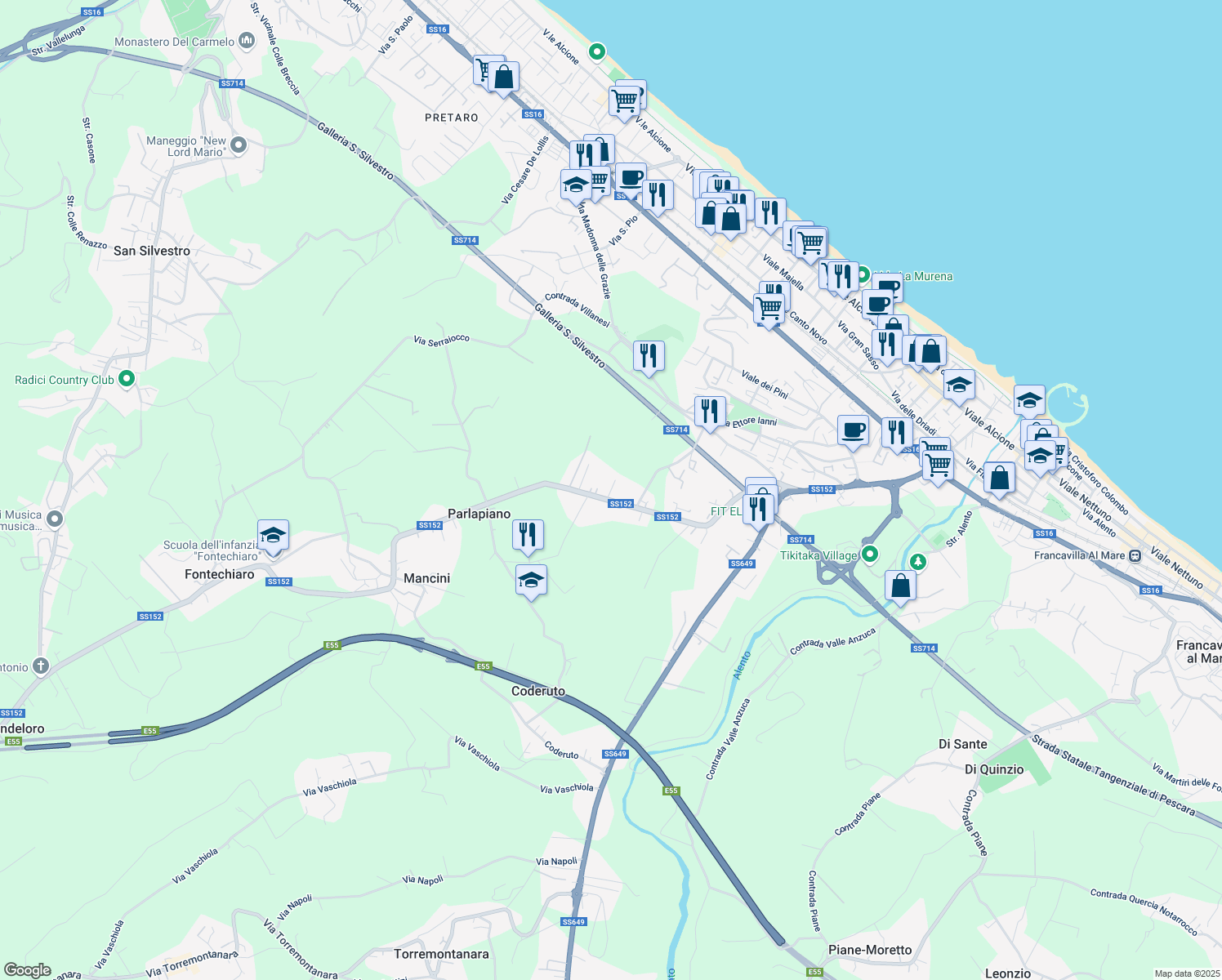 map of restaurants, bars, coffee shops, grocery stores, and more near 32 Contrada Cetti in Francavilla al Mare