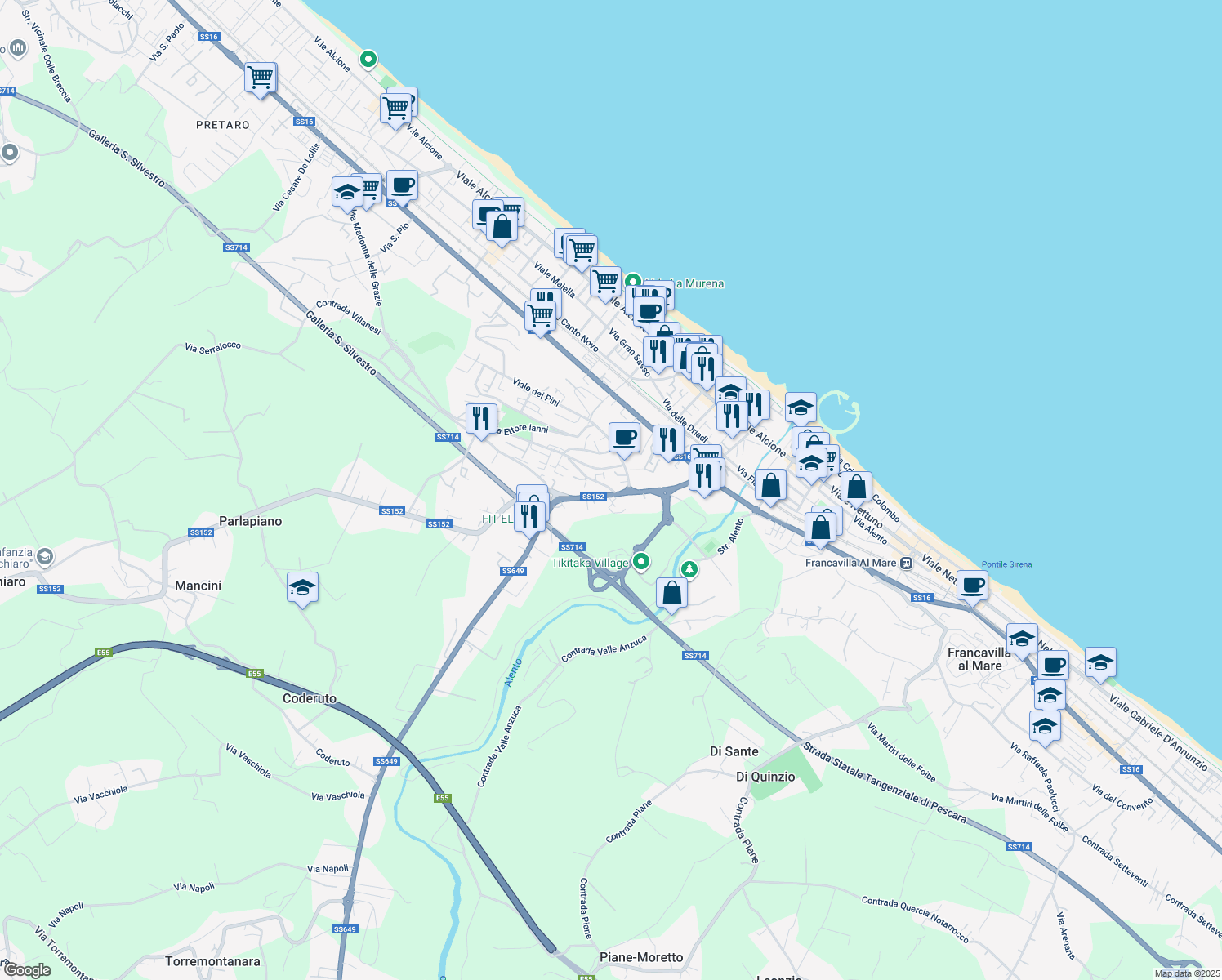 map of restaurants, bars, coffee shops, grocery stores, and more near 2 Via Nicola d'Antino in Francavilla al Mare