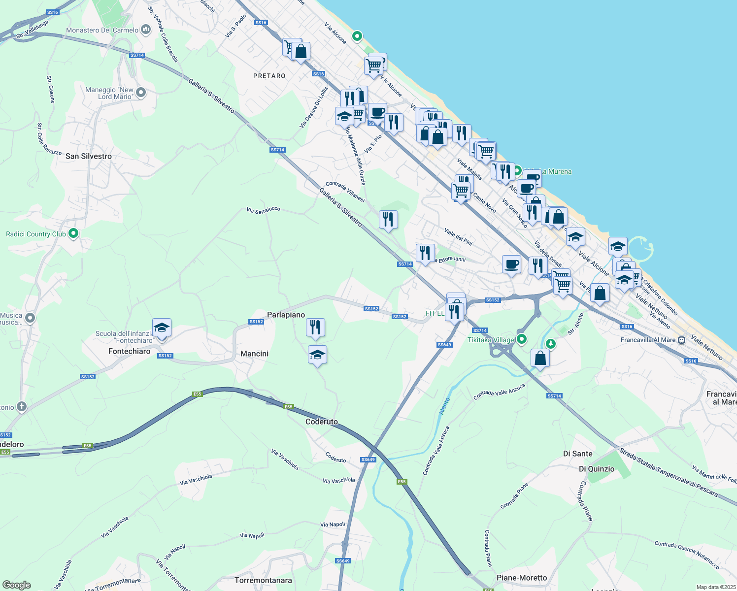 map of restaurants, bars, coffee shops, grocery stores, and more near 32 Contrada Cetti in Francavilla al Mare