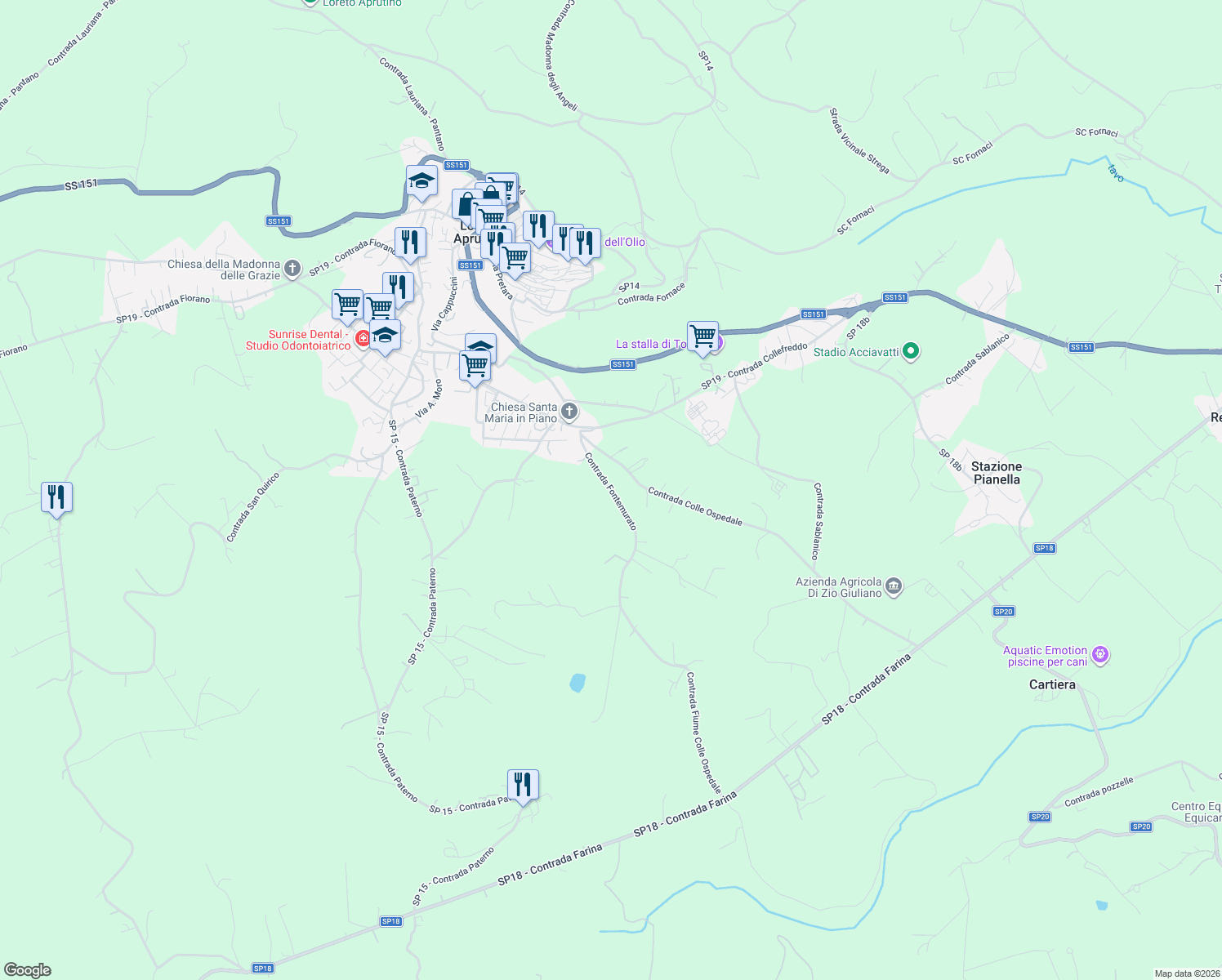 map of restaurants, bars, coffee shops, grocery stores, and more near 23 Contrada Colle Ospedale in Provincia di Pescara