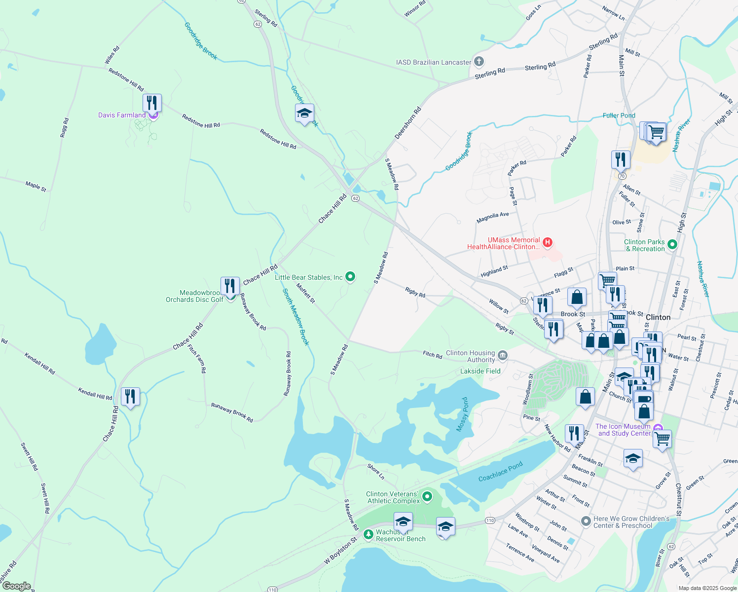 map of restaurants, bars, coffee shops, grocery stores, and more near 351 South Meadow Road in Lancaster