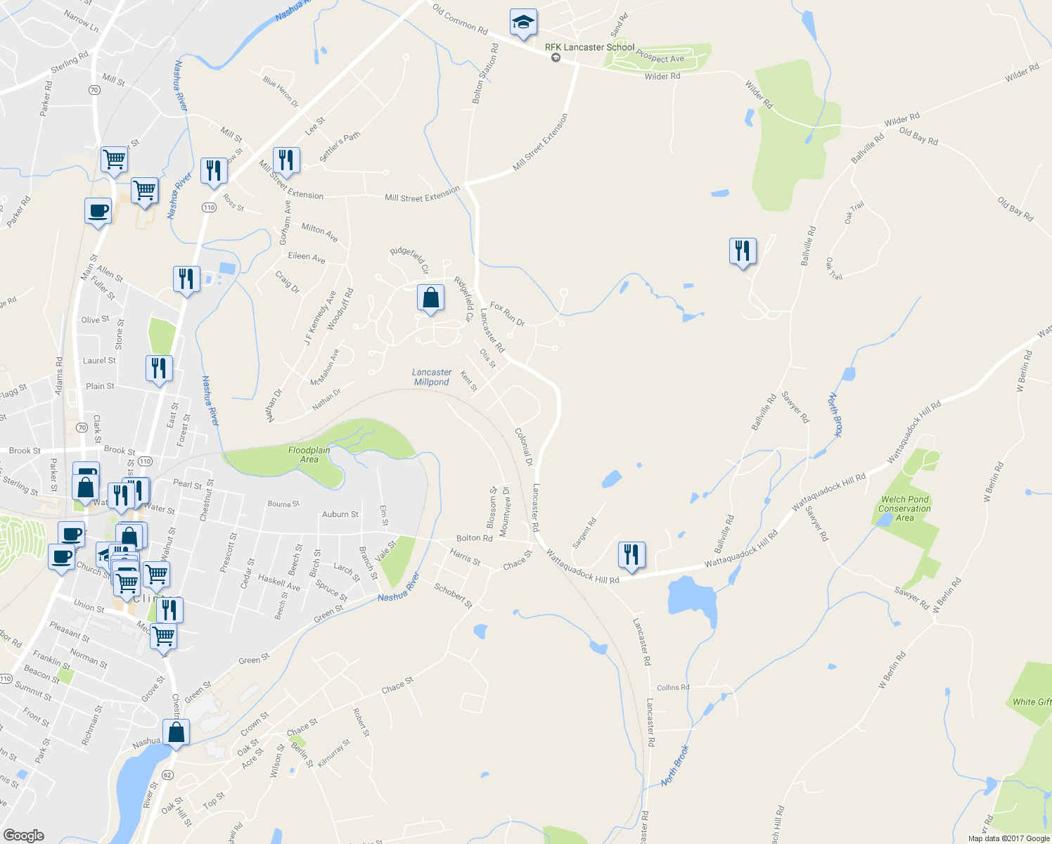 map of restaurants, bars, coffee shops, grocery stores, and more near 4 Horseshoe Lane in Clinton