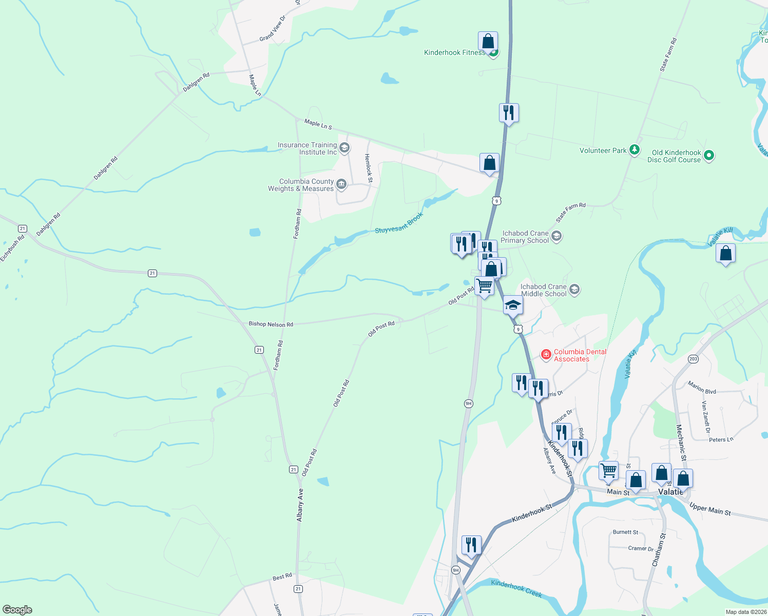 map of restaurants, bars, coffee shops, grocery stores, and more near 22 Bishop Nelson Rd in Valatie