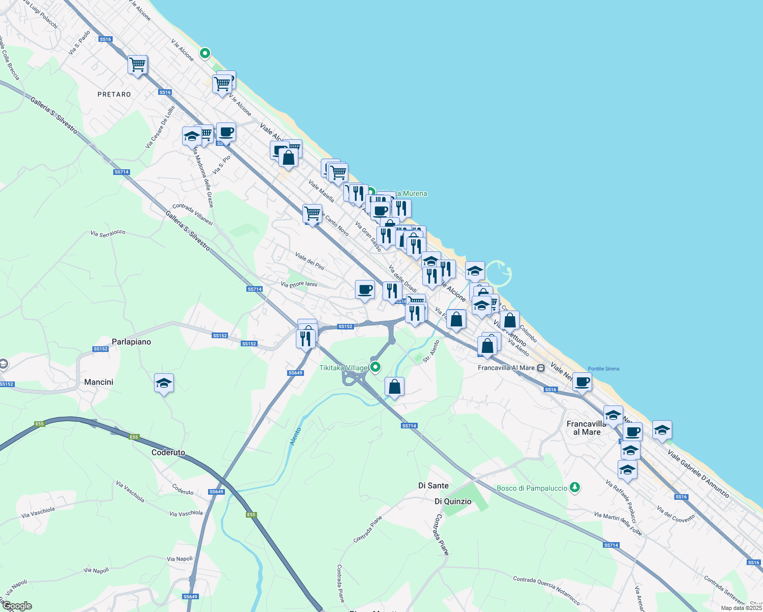 map of restaurants, bars, coffee shops, grocery stores, and more near 5 Via Adriatica Nord in Francavilla al Mare