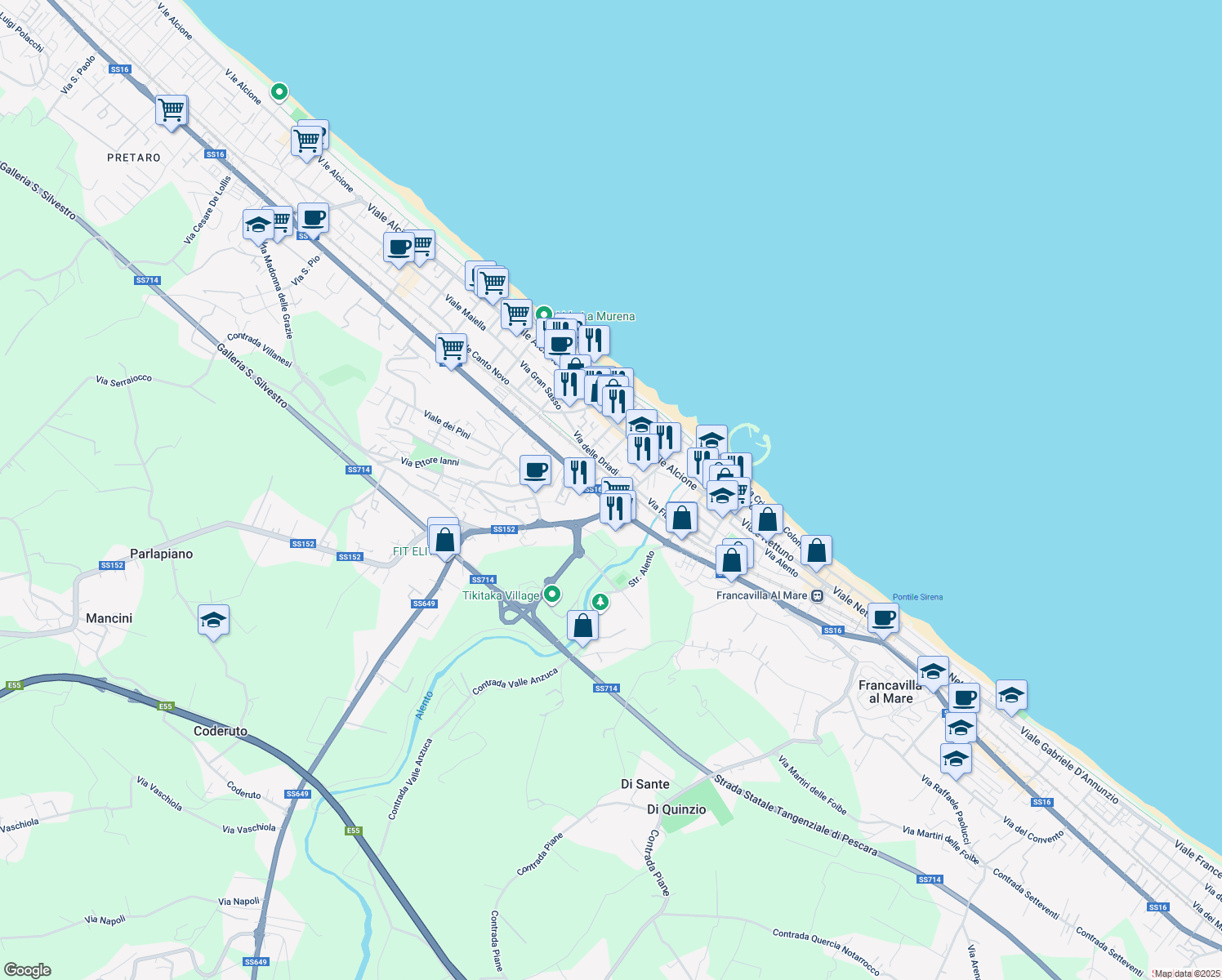 map of restaurants, bars, coffee shops, grocery stores, and more near 22 Via Nazionale Adriatica Nord in Francavilla al Mare