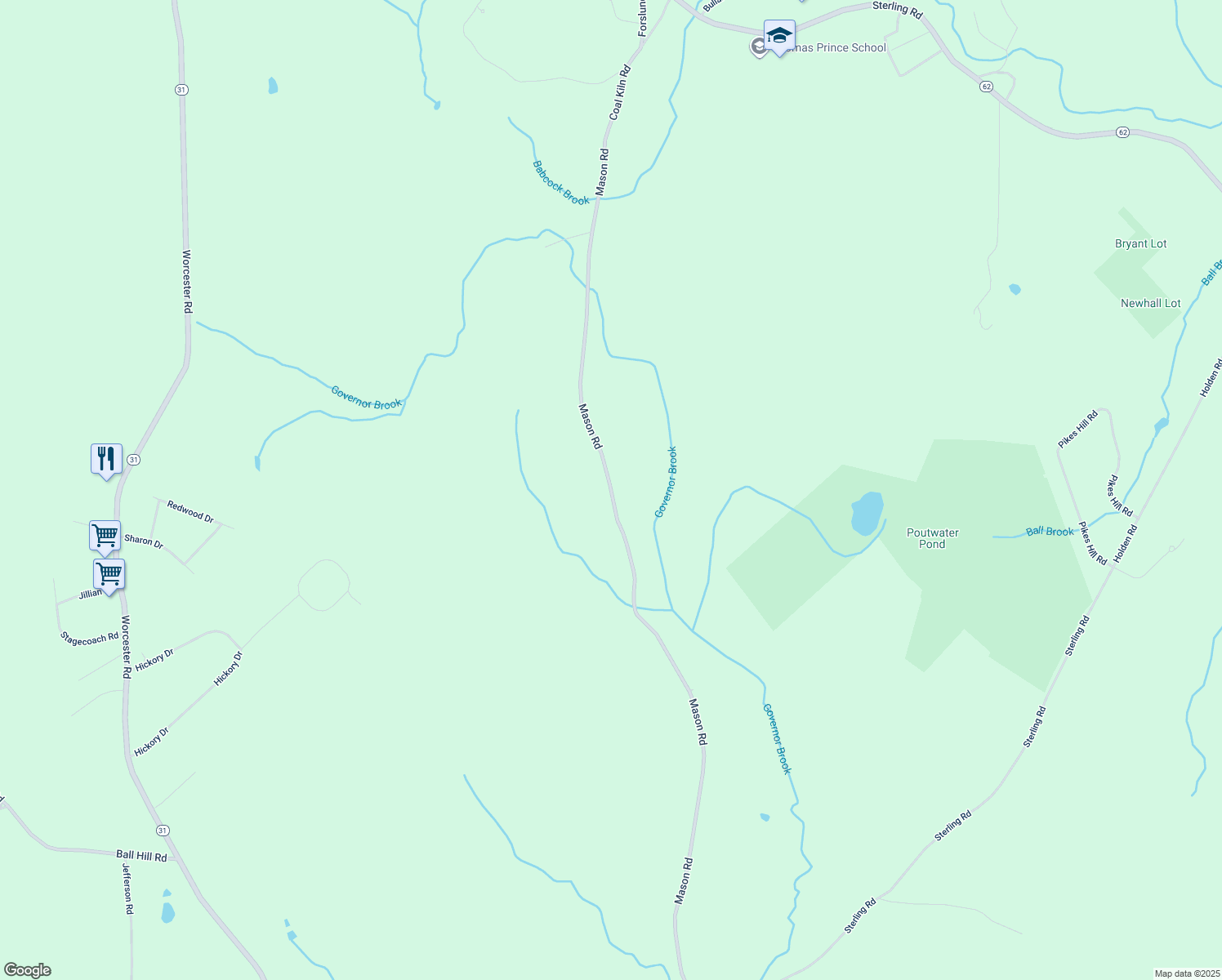 map of restaurants, bars, coffee shops, grocery stores, and more near 151 Coal Kiln Road in Princeton