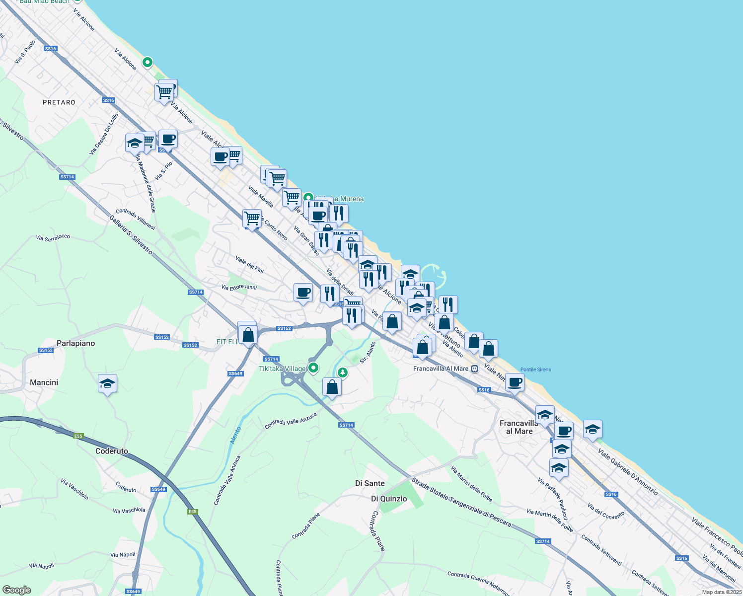 map of restaurants, bars, coffee shops, grocery stores, and more near 9 Via della Rinascita in Francavilla al Mare