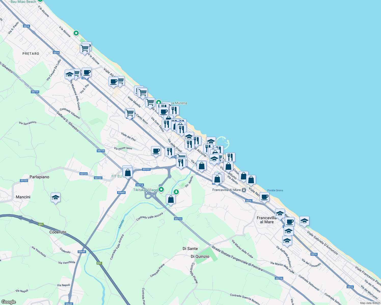 map of restaurants, bars, coffee shops, grocery stores, and more near 9 Via della Rinascita in Francavilla al Mare