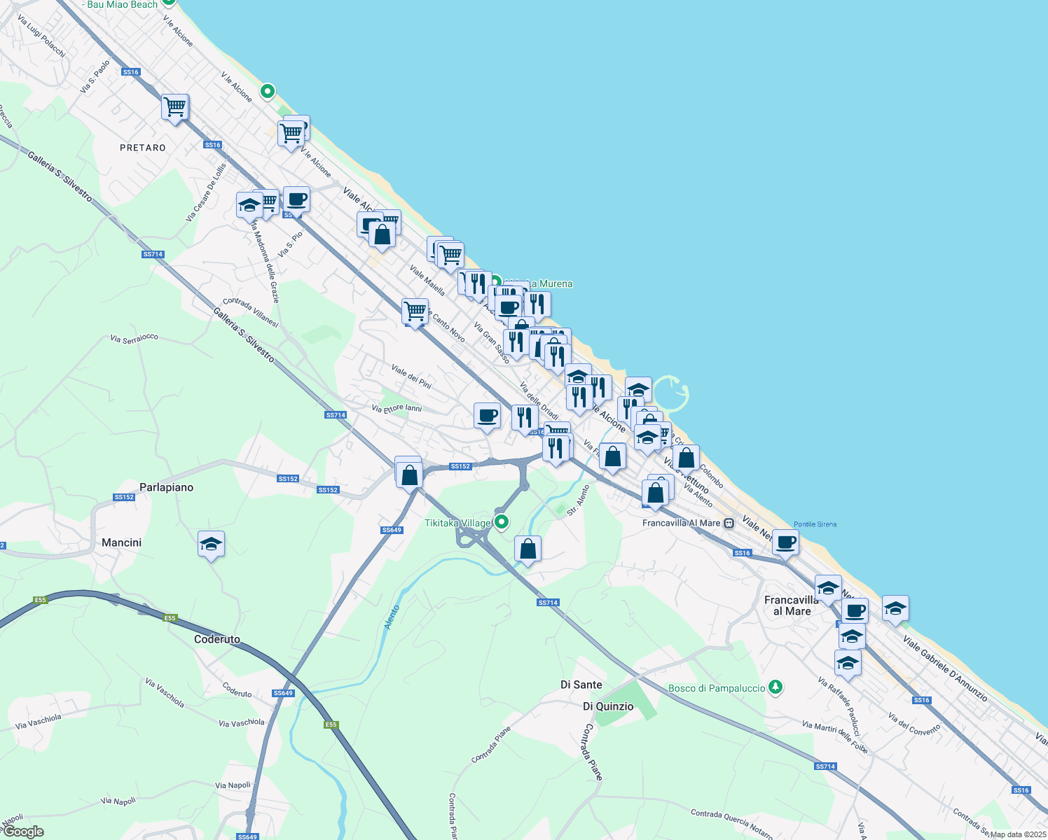 map of restaurants, bars, coffee shops, grocery stores, and more near 5 Via Adriatica Nord in Francavilla al Mare