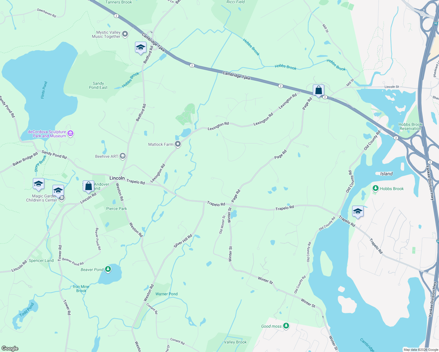 map of restaurants, bars, coffee shops, grocery stores, and more near 21 Storey Drive in Lincoln