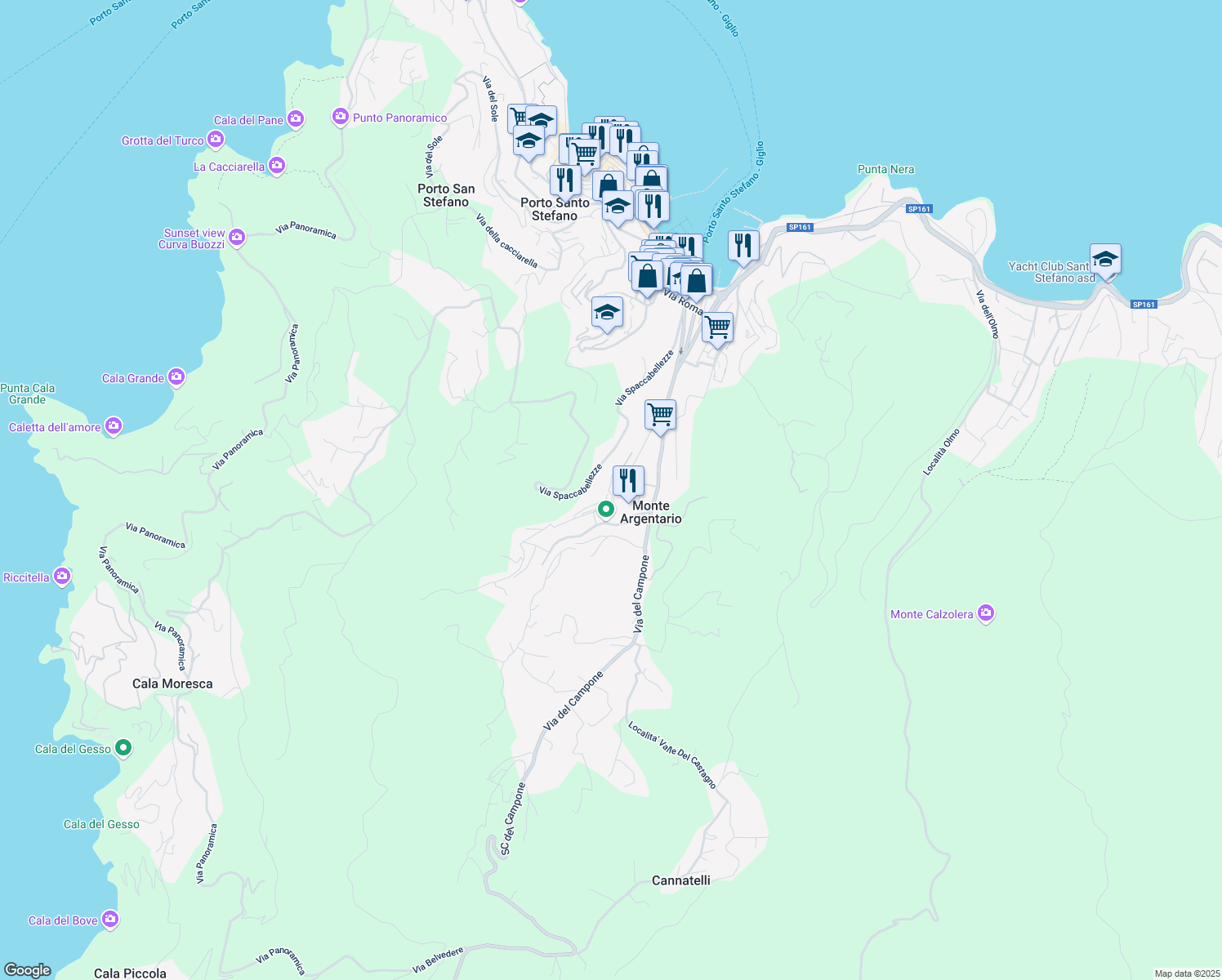 map of restaurants, bars, coffee shops, grocery stores, and more near in Monte Argentario