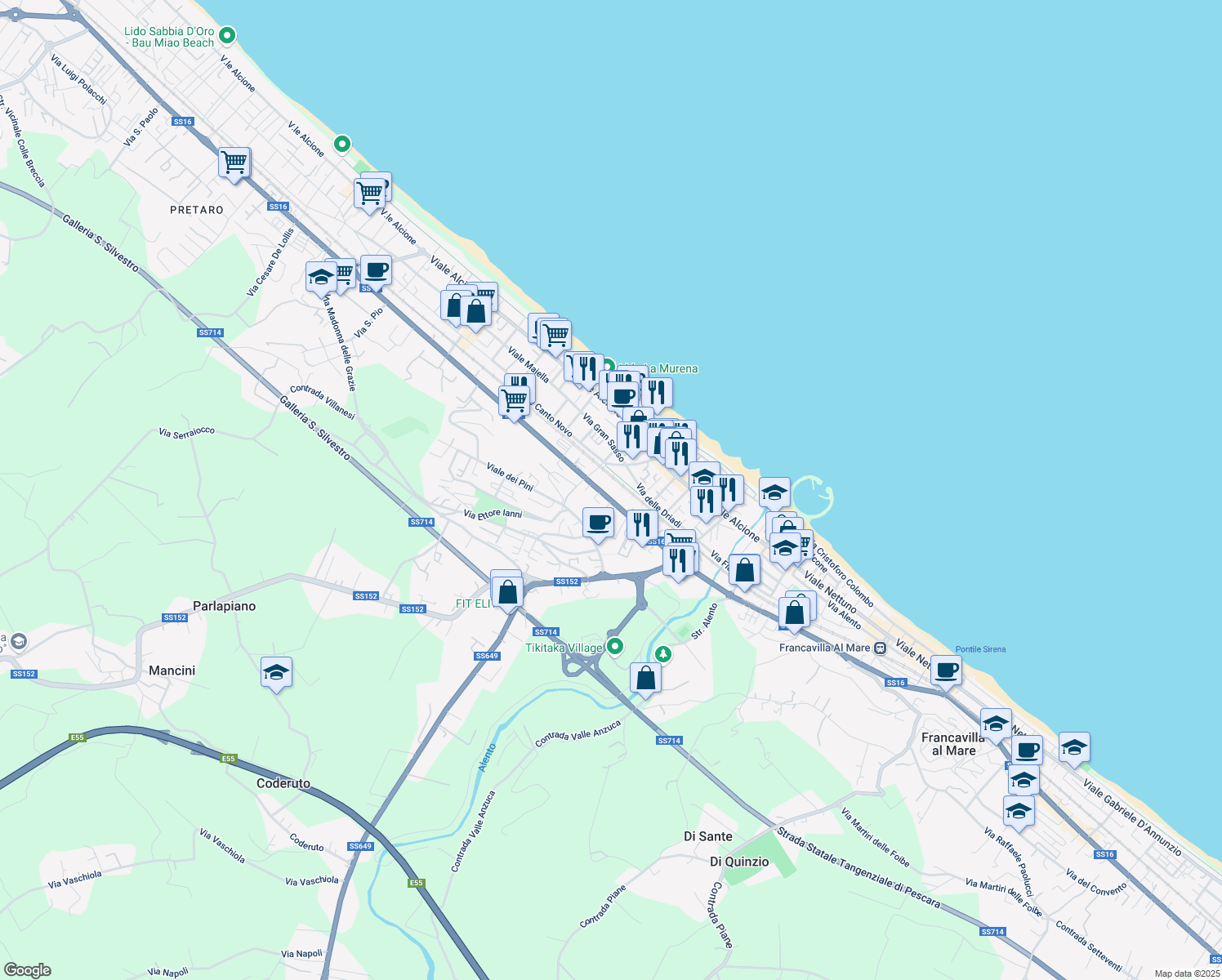 map of restaurants, bars, coffee shops, grocery stores, and more near 38 Via Nazionale Adriatica Nord in Francavilla al Mare