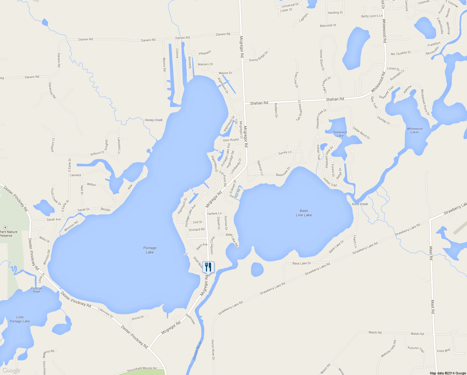 map of restaurants, bars, coffee shops, grocery stores, and more near 11806 Eriksen Dr in Pinckney