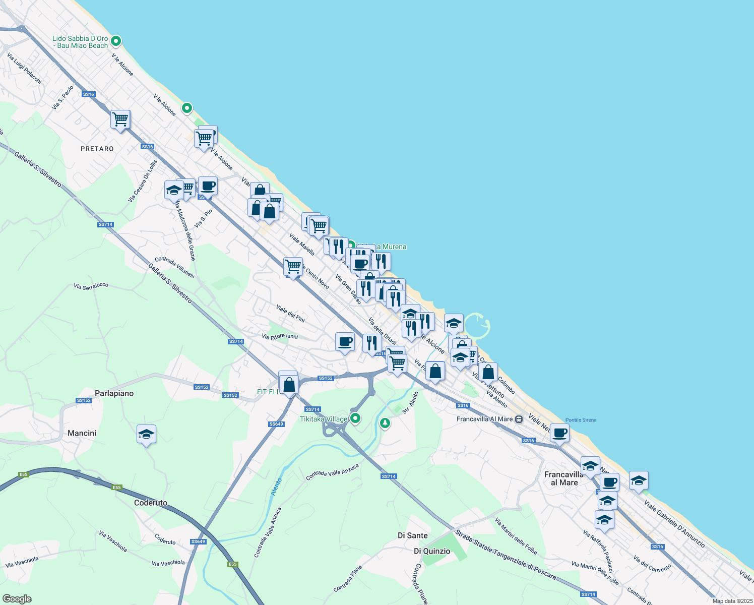 map of restaurants, bars, coffee shops, grocery stores, and more near 51 Viale Alcione in Francavilla Al Mare