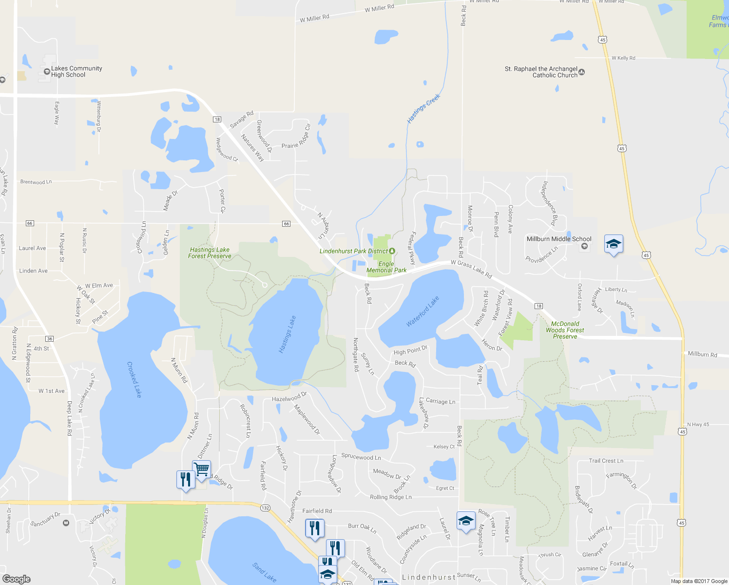 map of restaurants, bars, coffee shops, grocery stores, and more near 544 Beck Road in Lindenhurst