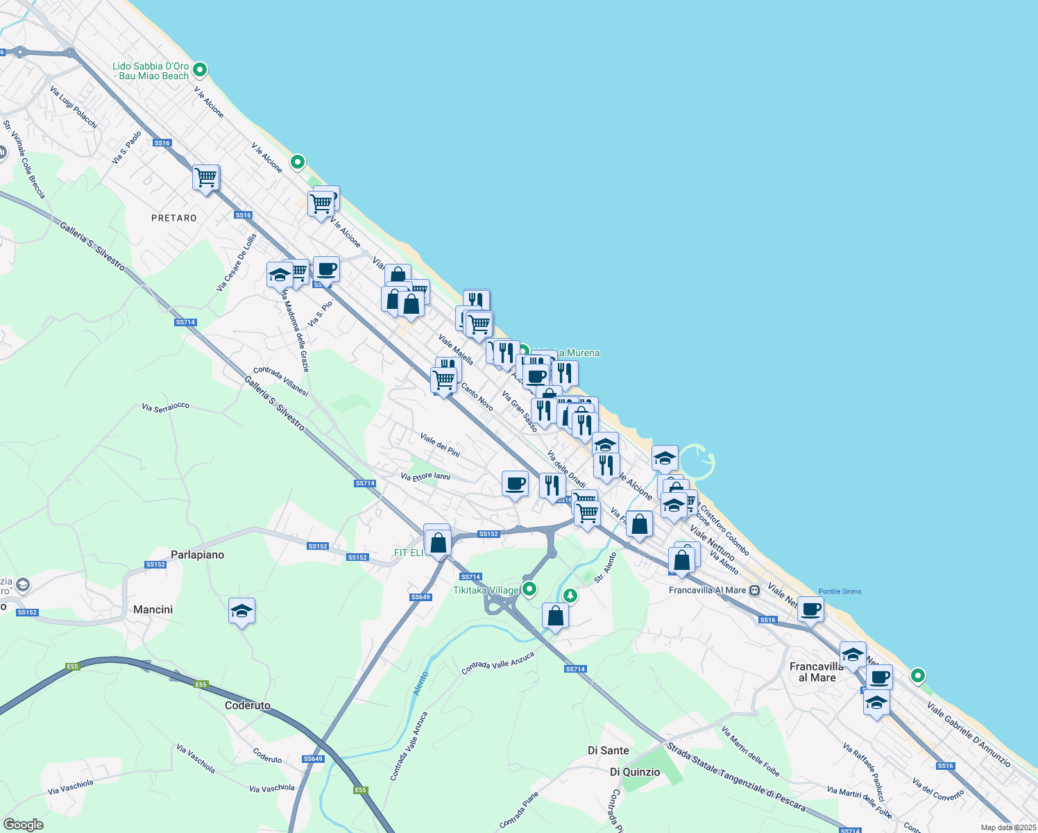map of restaurants, bars, coffee shops, grocery stores, and more near 3 Via Vergini delle Rocce in Francavilla al Mare
