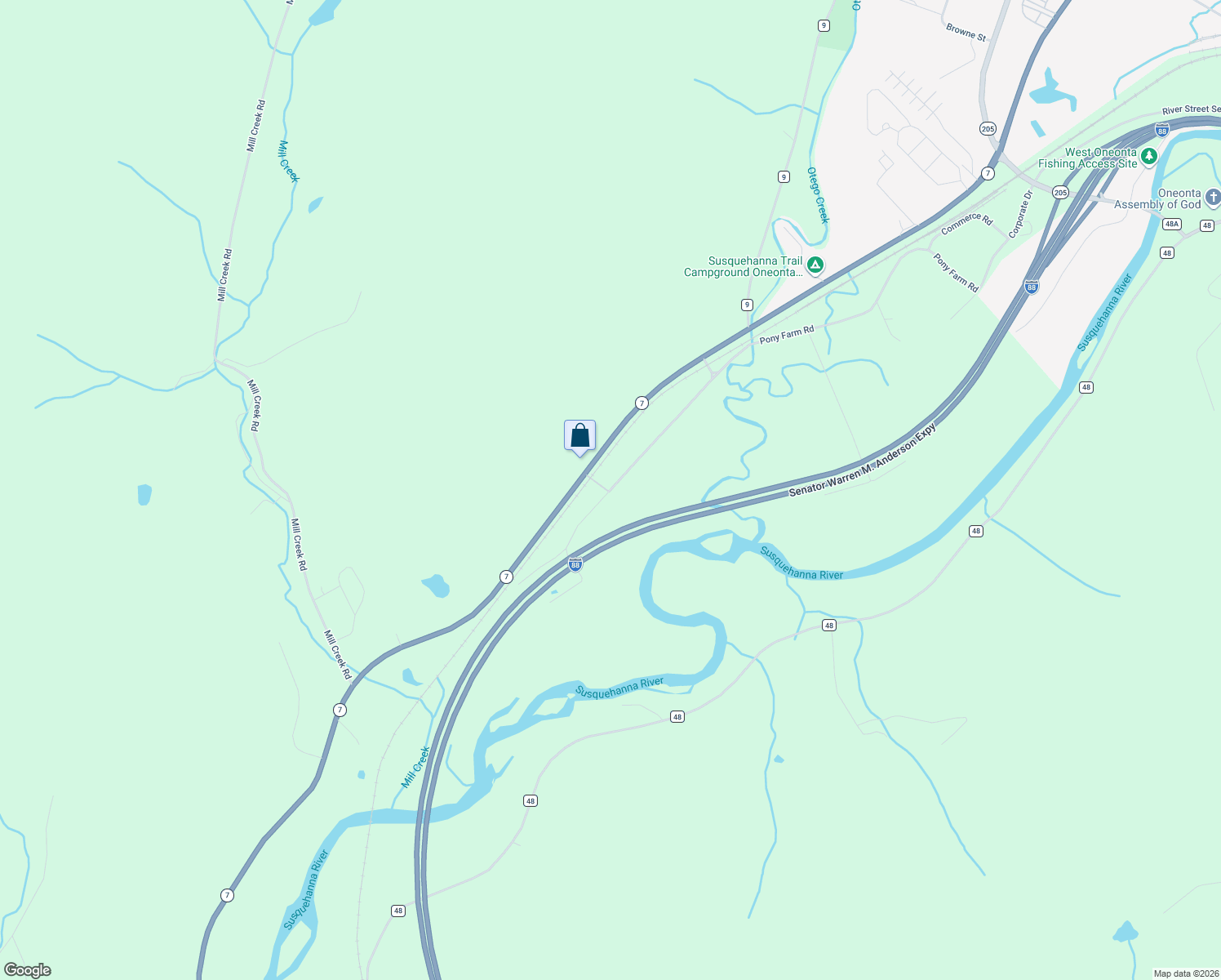 map of restaurants, bars, coffee shops, grocery stores, and more near 357 Pony Farm Rd in Oneonta