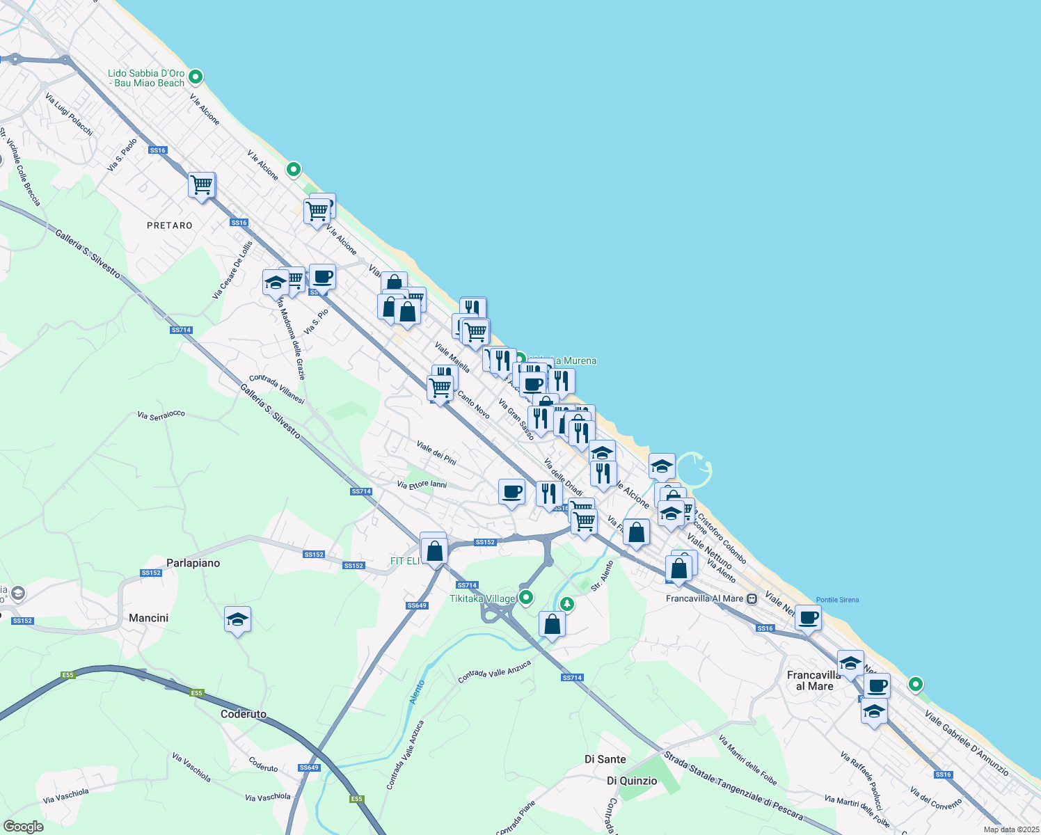 map of restaurants, bars, coffee shops, grocery stores, and more near 3 Via Vergini delle Rocce in Francavilla al Mare