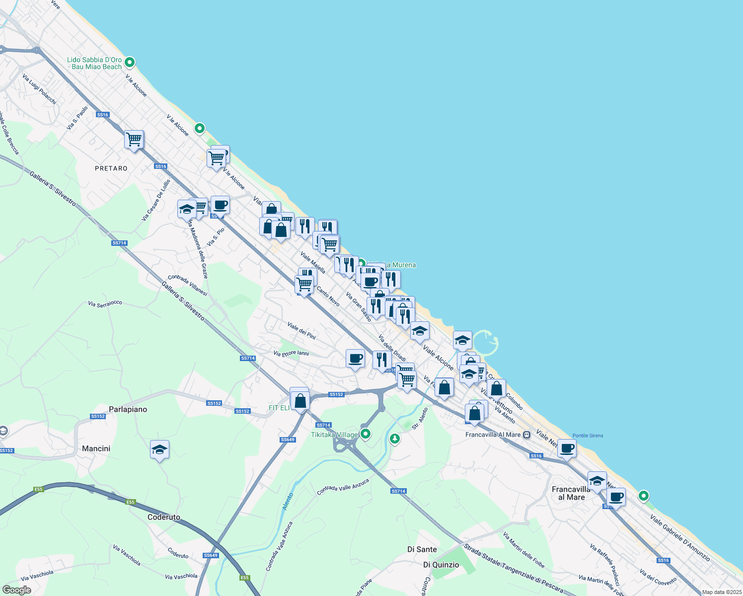 map of restaurants, bars, coffee shops, grocery stores, and more near 59 Viale Alcione in Francavilla Al Mare