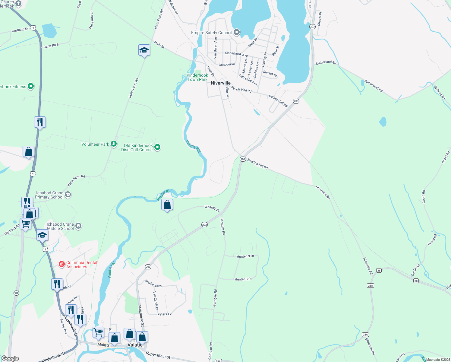 map of restaurants, bars, coffee shops, grocery stores, and more near 92 Knollwood Dr in Valatie